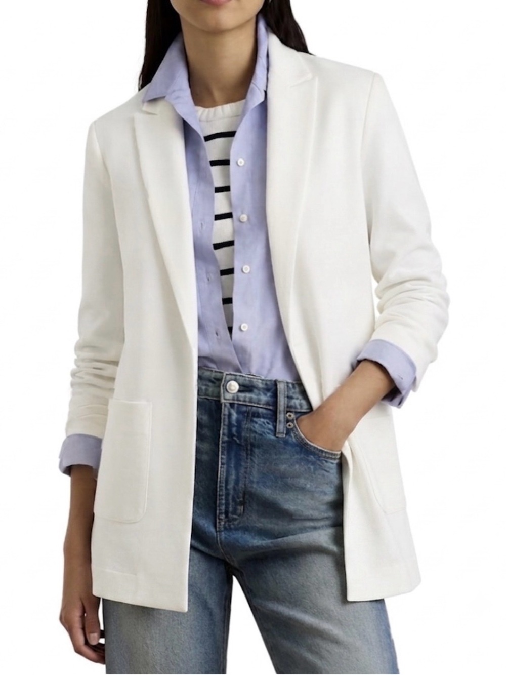 ANTHROPOLOGIE 1 STATE TAILORED BOYFRIEND BLAZER 2 WHITE CREPE MINIMALIST ELEGANT